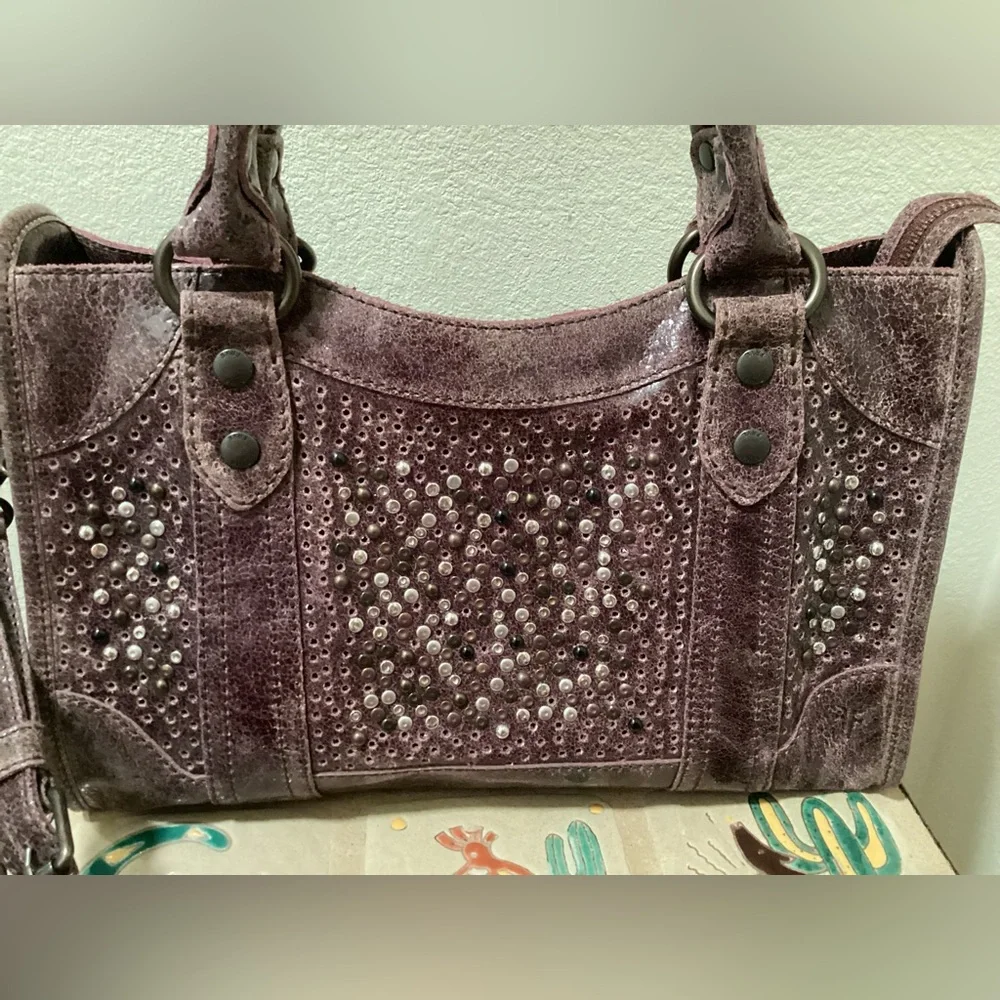 RARE Frye (Deborah) Studded Handbag with Wallet, Dusty Wine - Picture 3 of 16